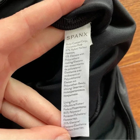 SPANX Faux Leather Black Leggings Stretch Elastic Waist Casual Compression Pants - Picture 12 of 14